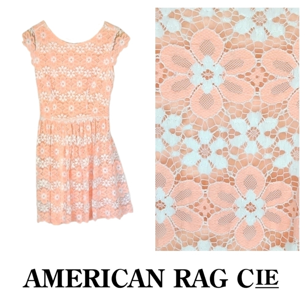 American Rag Pastel Peach Floral Lace Dress, XS
